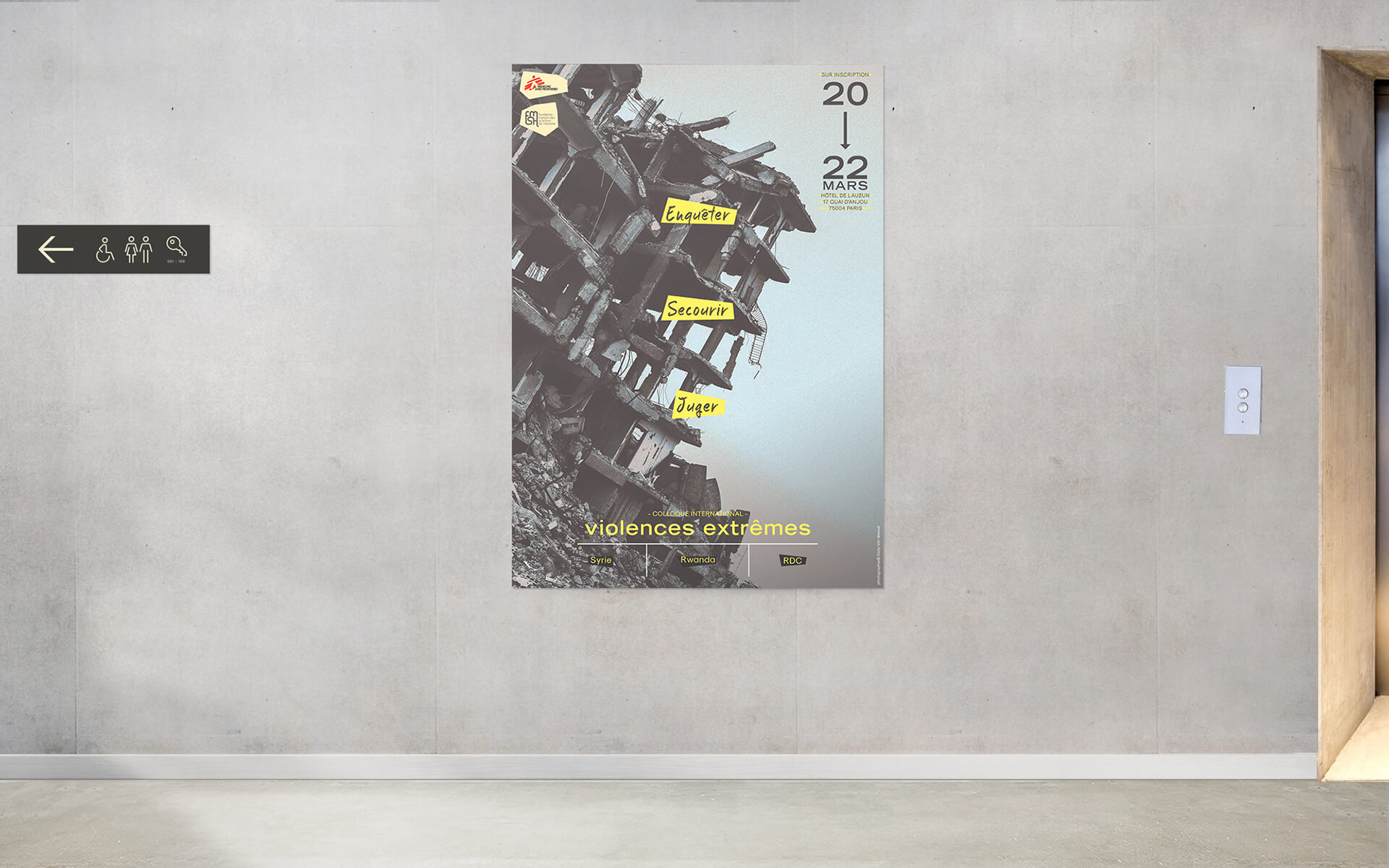 Room interior with white wall and concrete gray floor